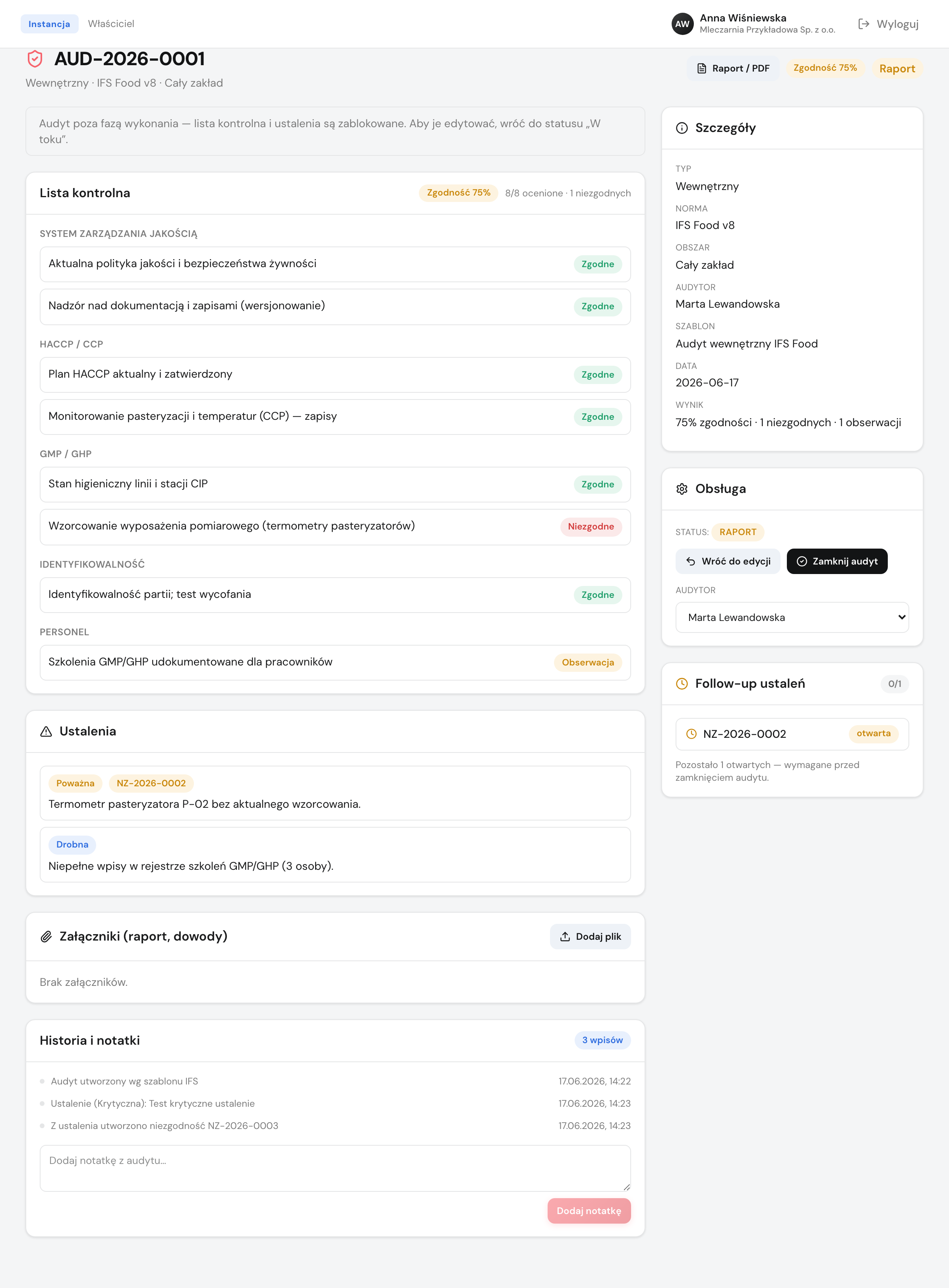 Karta audytu: lista kontrolna, ustalenia i follow-up